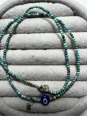 Turquoise Beaded Necklace with Evil Eye Pendant
